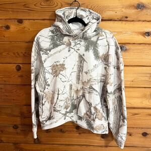 Hollister boxy fit hoodie men's XS white and green forest camo